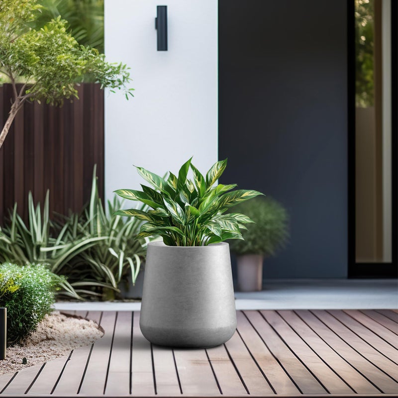 Kante 9.8-Inch Dia Round Concrete Garden Pot with Drainage Hole & Rubber Plug - Indoor/Outdoor Lagre Plant Pot for Home, Garden, Patio, Natural Concrete - Image 3