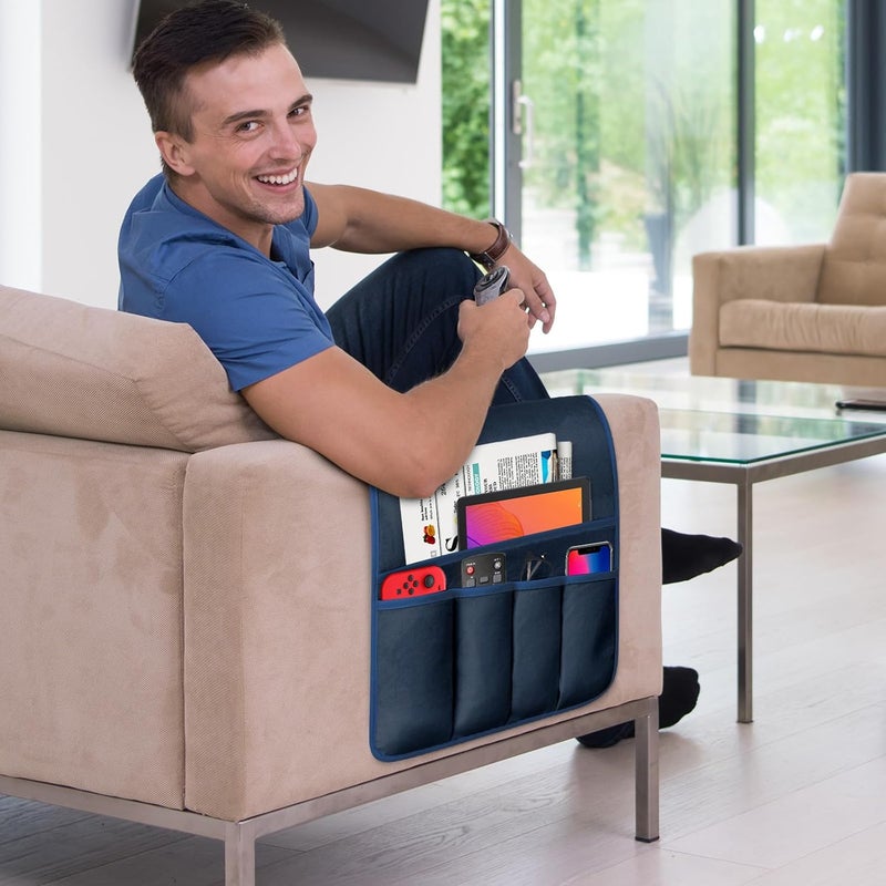 WETRBWEH TV Remote Control Holder Couch Caddy, Non-slip Bedside Caddy Organizer with 5 Pockets for Key Glasses Phone Magazine Holders Durability enhanced - Image 2