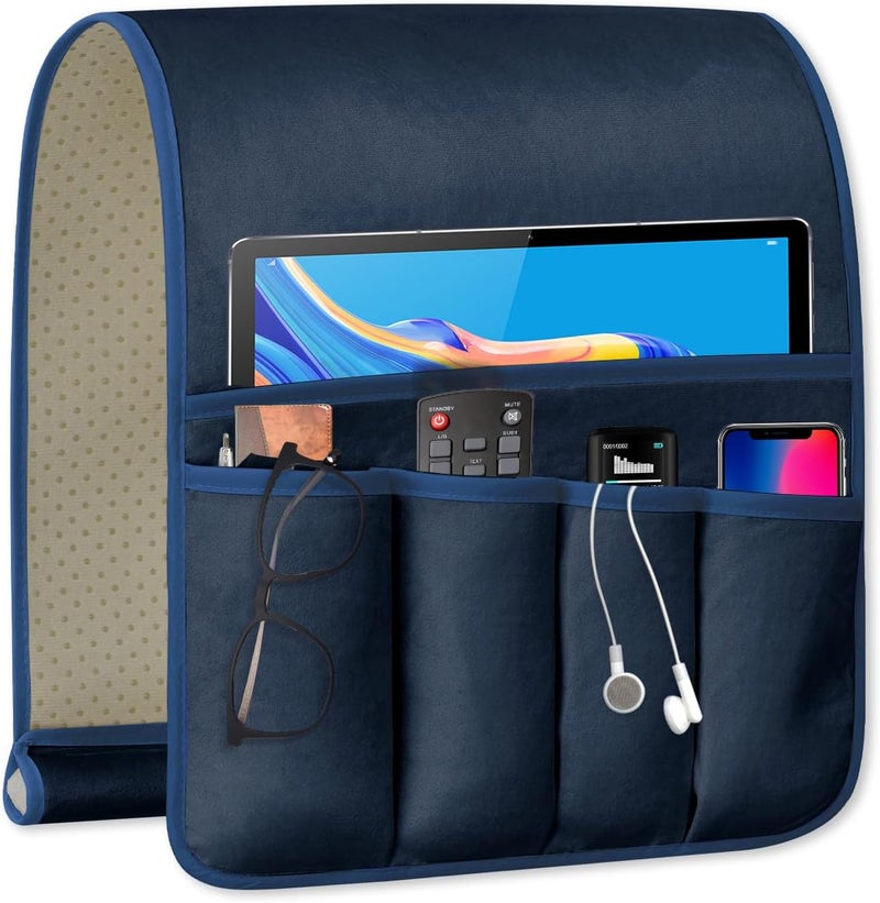 WETRBWEH TV Remote Control Holder Couch Caddy, Non-slip Bedside Caddy Organizer with 5 Pockets for Key Glasses Phone Magazine Holders Durability enhanced - Image 1