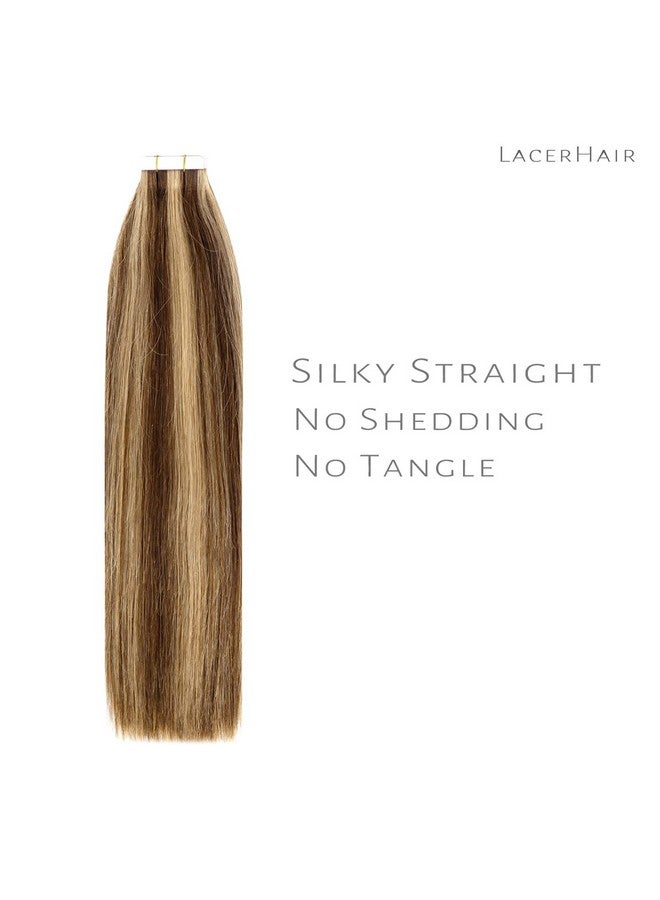 Lacer Remy Human Hair Extensions Tape in Highlight Dark Brown to Golden Brown Tape in Human Hair Extensions PU Skin Weft 100% Real Virgin Invisible Hair Double Side 50g 20pcs/set 18 Inch - Image 2
