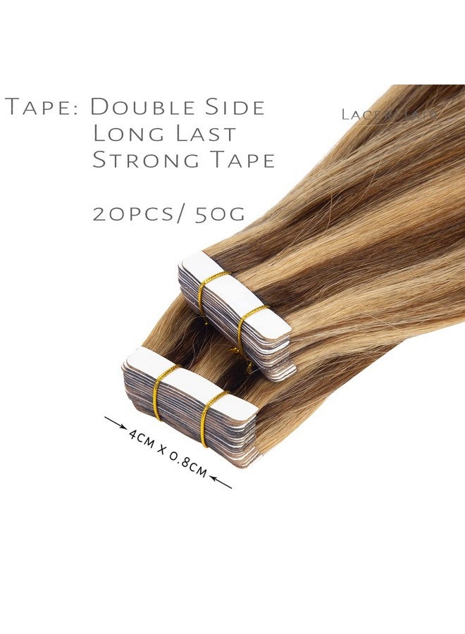 Lacer Remy Human Hair Extensions Tape in Highlight Dark Brown to Golden Brown Tape in Human Hair Extensions PU Skin Weft 100% Real Virgin Invisible Hair Double Side 50g 20pcs/set 18 Inch - Image 4