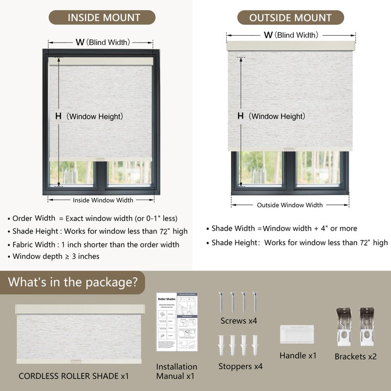 SUNOFF Cordless Blackout Roller Shades Blinds for Windows Free-Stop,Pull Down Room Darkening with Valance,Thermal Insulated Woven Fabric Window Door Blinds for Home,Office,Linen 20" W x 72" H - Image 5