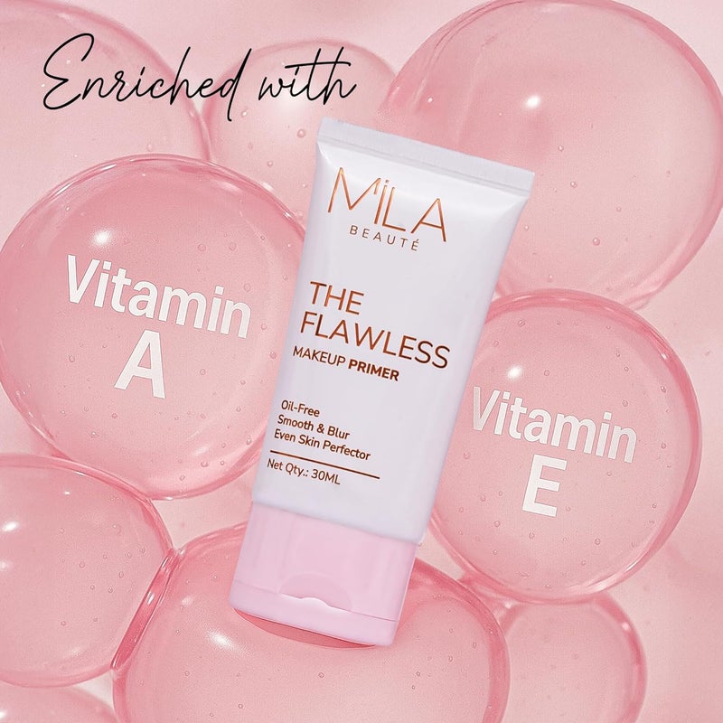Mila Beaute برايمر مكياج خالي من العيوب للوجه | تركيبة خالية من الزيت مدعمة بفيتامين A و E | لمسة نهائية ساتانية ناعمة تخفي المسام على الفور | مناسب لجميع أنواع البشرة – 30 مل - Image 4
