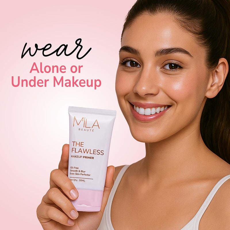 Mila Beaute برايمر مكياج خالي من العيوب للوجه | تركيبة خالية من الزيت مدعمة بفيتامين A و E | لمسة نهائية ساتانية ناعمة تخفي المسام على الفور | مناسب لجميع أنواع البشرة – 30 مل - Image 5