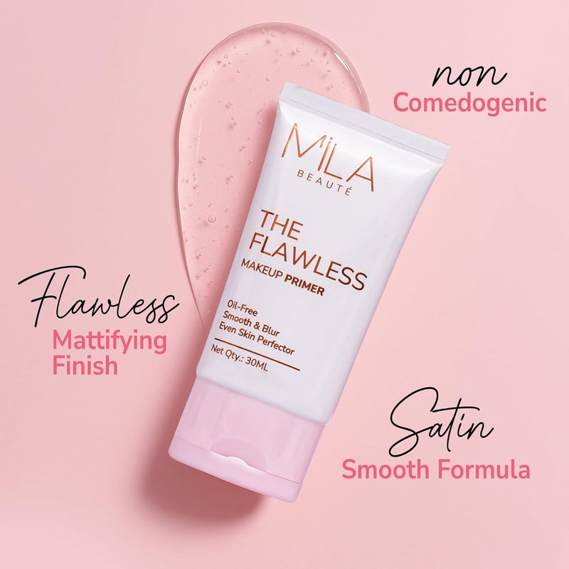 Mila Beaute برايمر مكياج خالي من العيوب للوجه | تركيبة خالية من الزيت مدعمة بفيتامين A و E | لمسة نهائية ساتانية ناعمة تخفي المسام على الفور | مناسب لجميع أنواع البشرة – 30 مل - Image 2
