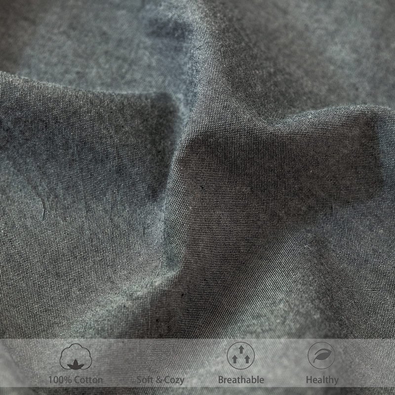 MooMee Fitted Bottom Sheet Only 100% Washed Cotton Linen Like Textured Breathable Durable Soft Comfy Deep Pocket Fits Mattress up to 17"" (Dark Grey  Queen) - Image 5