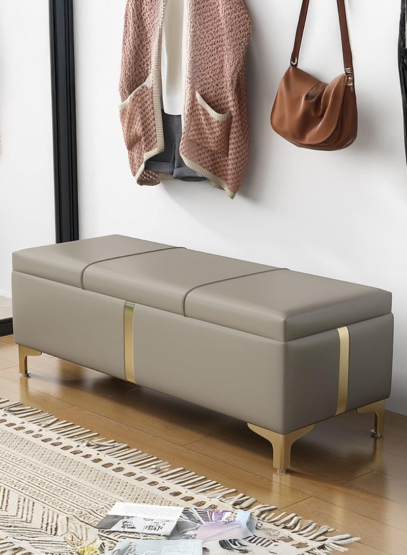 شو وو مقعد جلدي عصري، مقعد تخزين كبير، مقاعد نوم مبطنة، مقعد تغيير الأحذية، مقعد عثماني مكعب للتخزين، مسند قدم منزلي بأرجل معدنية - Image 1