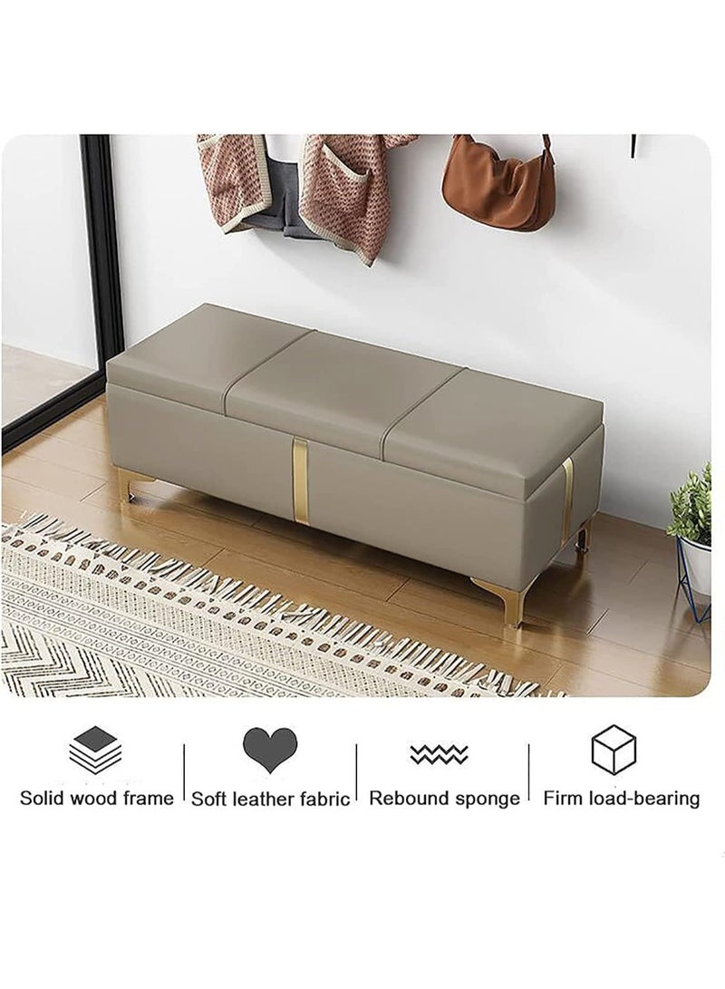 شو وو مقعد جلدي عصري، مقعد تخزين كبير، مقاعد نوم مبطنة، مقعد تغيير الأحذية، مقعد عثماني مكعب للتخزين، مسند قدم منزلي بأرجل معدنية - Image 4