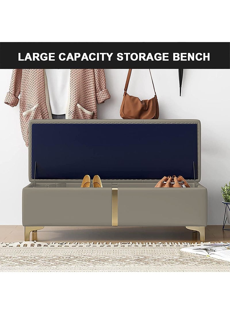 شو وو مقعد جلدي عصري، مقعد تخزين كبير، مقاعد نوم مبطنة، مقعد تغيير الأحذية، مقعد عثماني مكعب للتخزين، مسند قدم منزلي بأرجل معدنية - Image 5