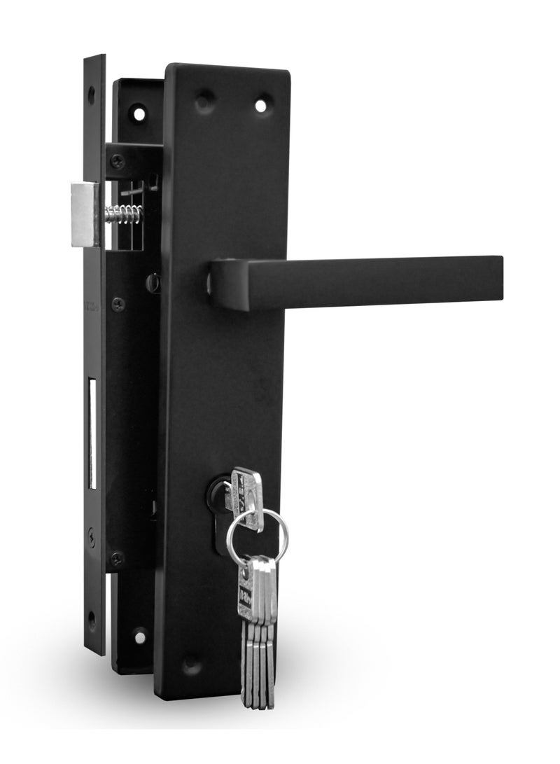 Door Handle Lock Set - Aluminum Handle with Lock Body, Cylinder, and 5 Computer Keys with Mounting Screws, TP-7000 Set (Matte Black) - Image 1