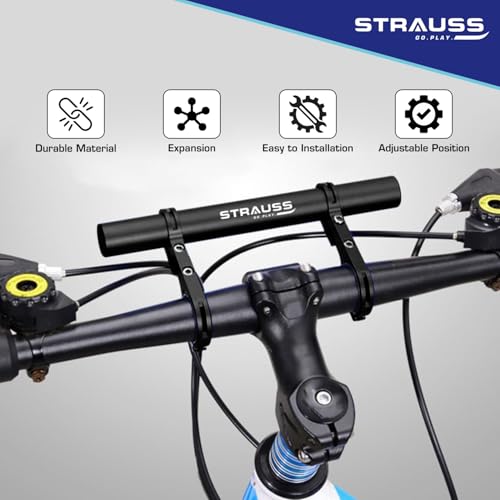 STRAUSS Cycle Handle Bar Extender | Lightweight Durable Bicycle Handle Bar Extension Bracket | Ideal for Holding Motorcycle & E-Bike Lamp Speedometer, GPS Phone | Cycling Accessories, (Black) - Image 3