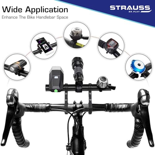 STRAUSS Cycle Handle Bar Extender | Lightweight Durable Bicycle Handle Bar Extension Bracket | Ideal for Holding Motorcycle & E-Bike Lamp Speedometer, GPS Phone | Cycling Accessories, (Black) - Image 2