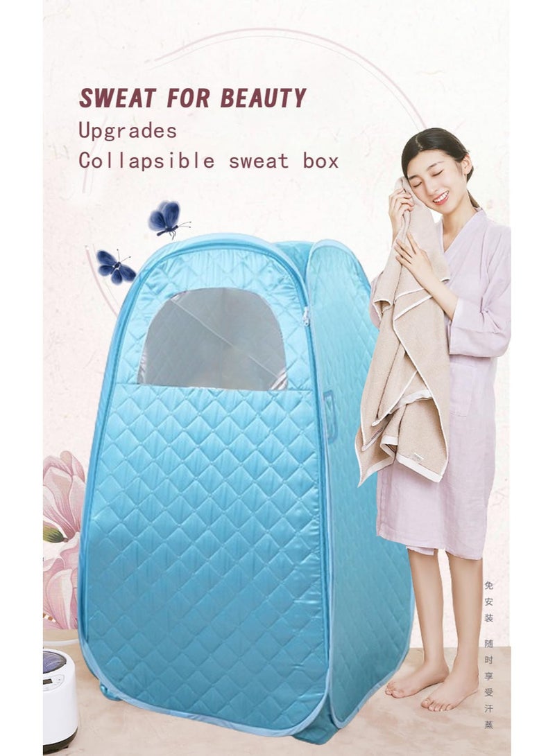 خيمة بخار ساونا محمولة مع مولد بخار سعة 2.6 لتر، صندوق ساونا شخصي منزلي كامل الحجم، غرفة بخار للاسترخاء المنزلي والمنتجعات الصحية بما في ذلك حقيبة حمل الكرسي 1200 وات (أزرق سميك وارتفاع) - Image 2