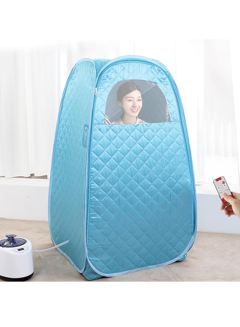 خيمة بخار ساونا محمولة مع مولد بخار سعة 2.6 لتر، صندوق ساونا شخصي منزلي كامل الحجم، غرفة بخار للاسترخاء المنزلي والمنتجعات الصحية بما في ذلك حقيبة حمل الكرسي 1200 وات (أزرق سميك وارتفاع) - Image 1