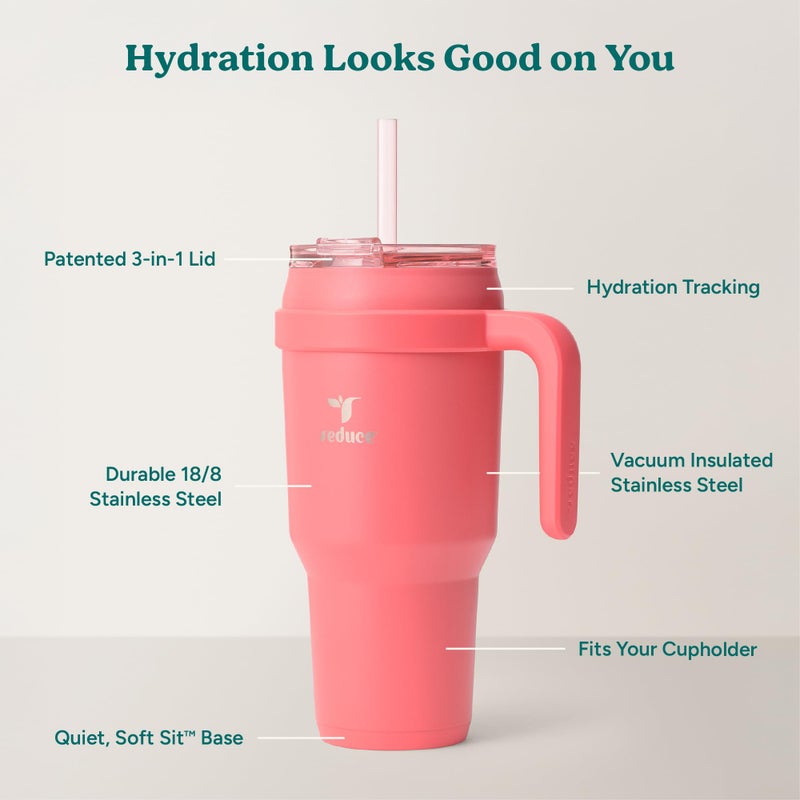 REDUCE 40 oz Stainless Steel Tumbler with Handle - Dual-Wall Vacuum Insulated Travel Mug  Sweat-Proof Lid & Reusable Straw - Keeps Drinks Cold for 24 Hrs  Fits Cupholders  Dishwasher Safe - Daiquiri - Image 3