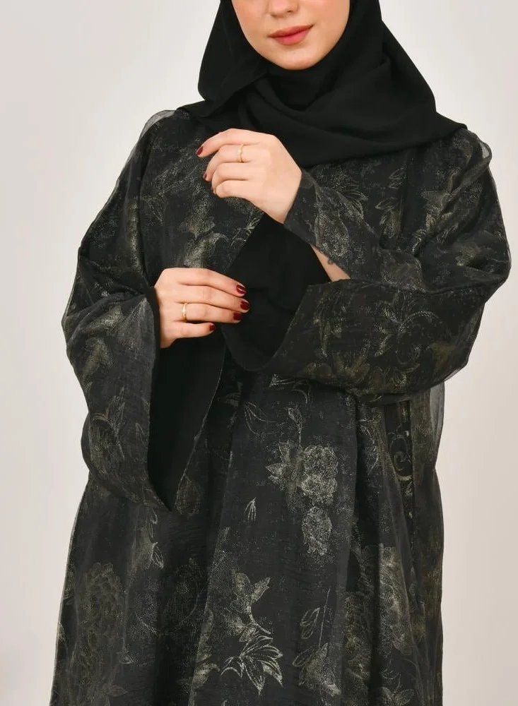 lamha abaya Black half-cloche abaya