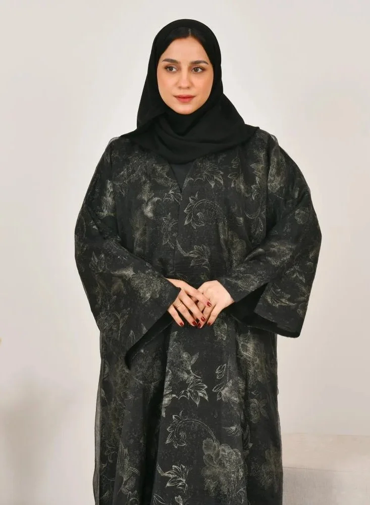 lamha abaya Black half-cloche abaya