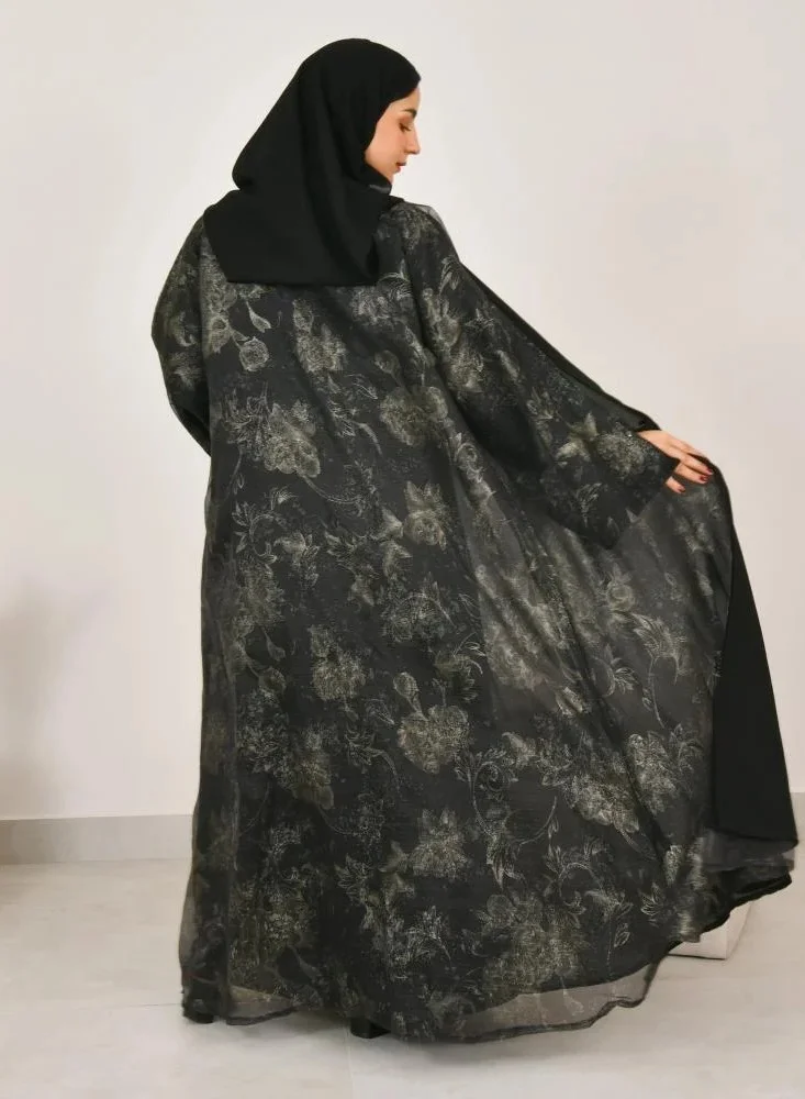 lamha abaya Black half-cloche abaya