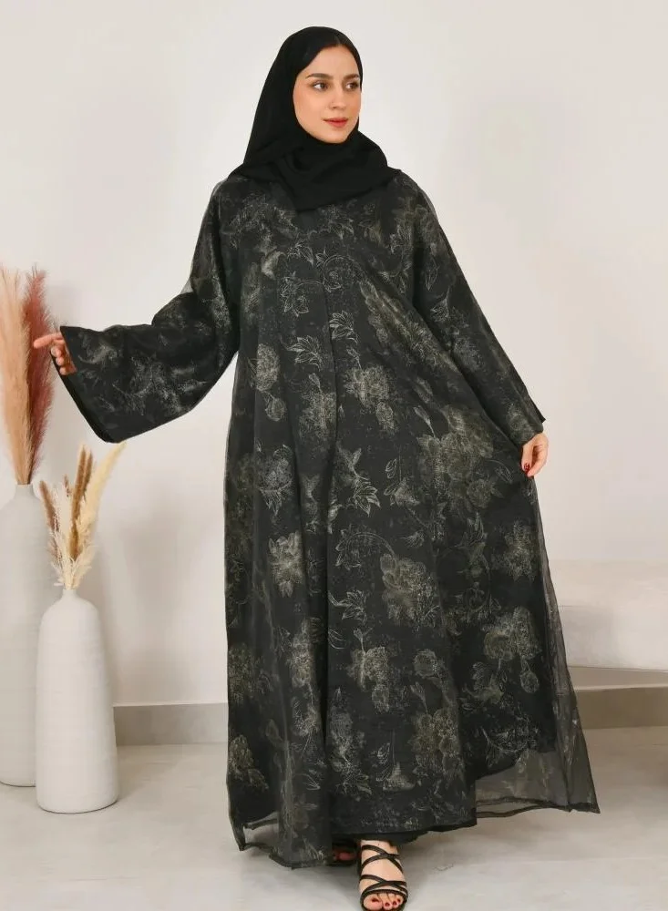 lamha abaya Black half-cloche abaya