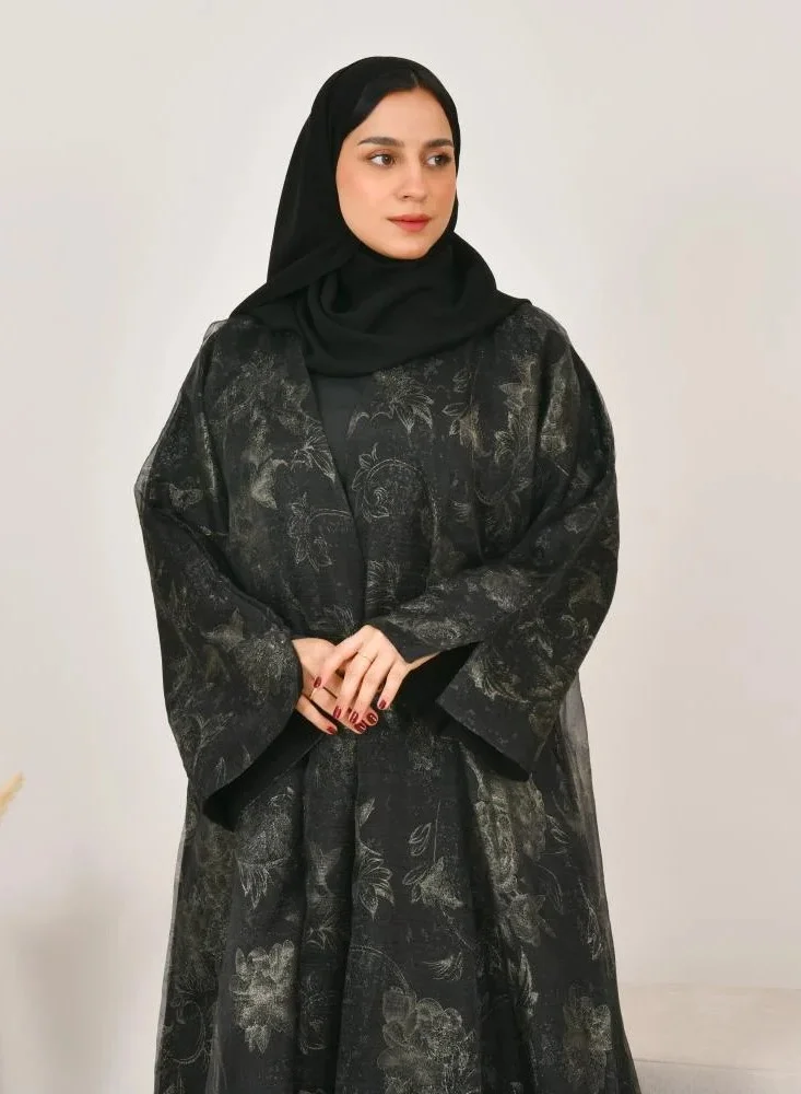lamha abaya Black half-cloche abaya
