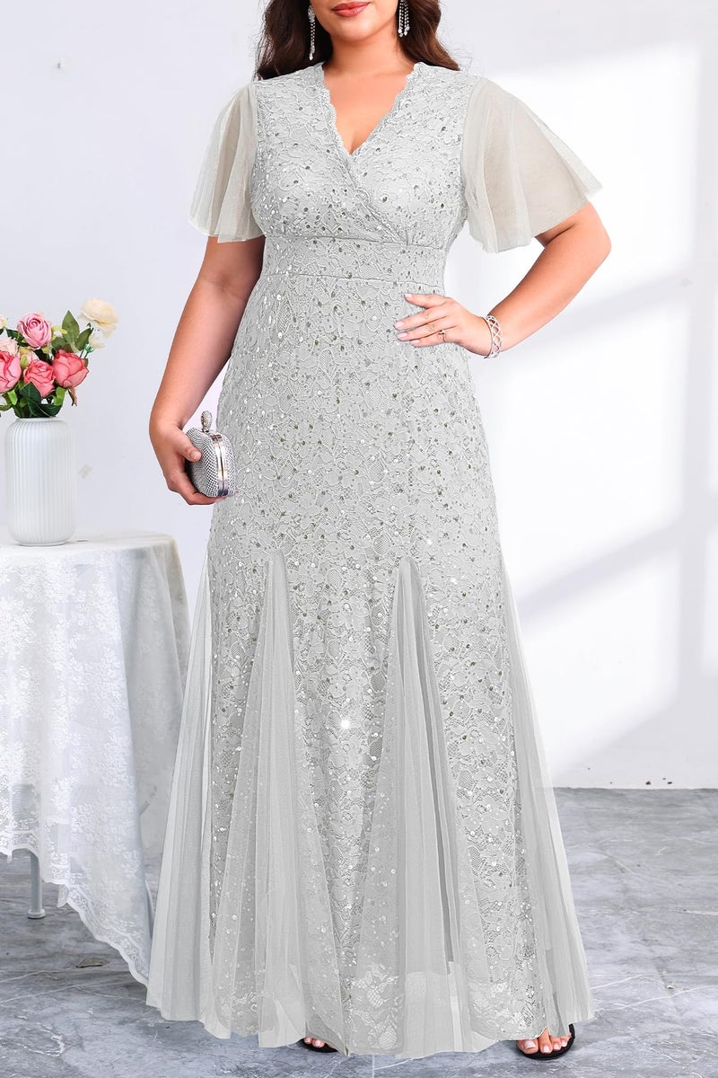 Talisea Grey Silver Plus Size Dress Mother of The Bride Wedding Guest Bridesmaid Formal Evening Long Maxi Mermaid Dress 2025 - Image 2