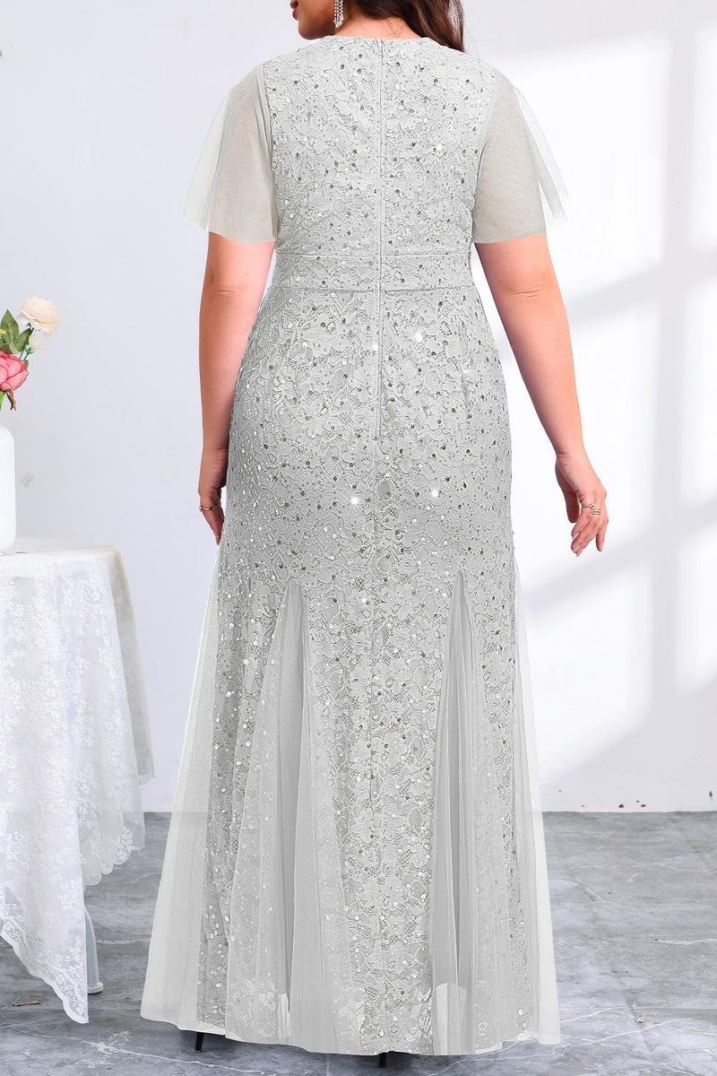 Talisea Grey Silver Plus Size Dress Mother of The Bride Wedding Guest Bridesmaid Formal Evening Long Maxi Mermaid Dress 2025 - Image 5