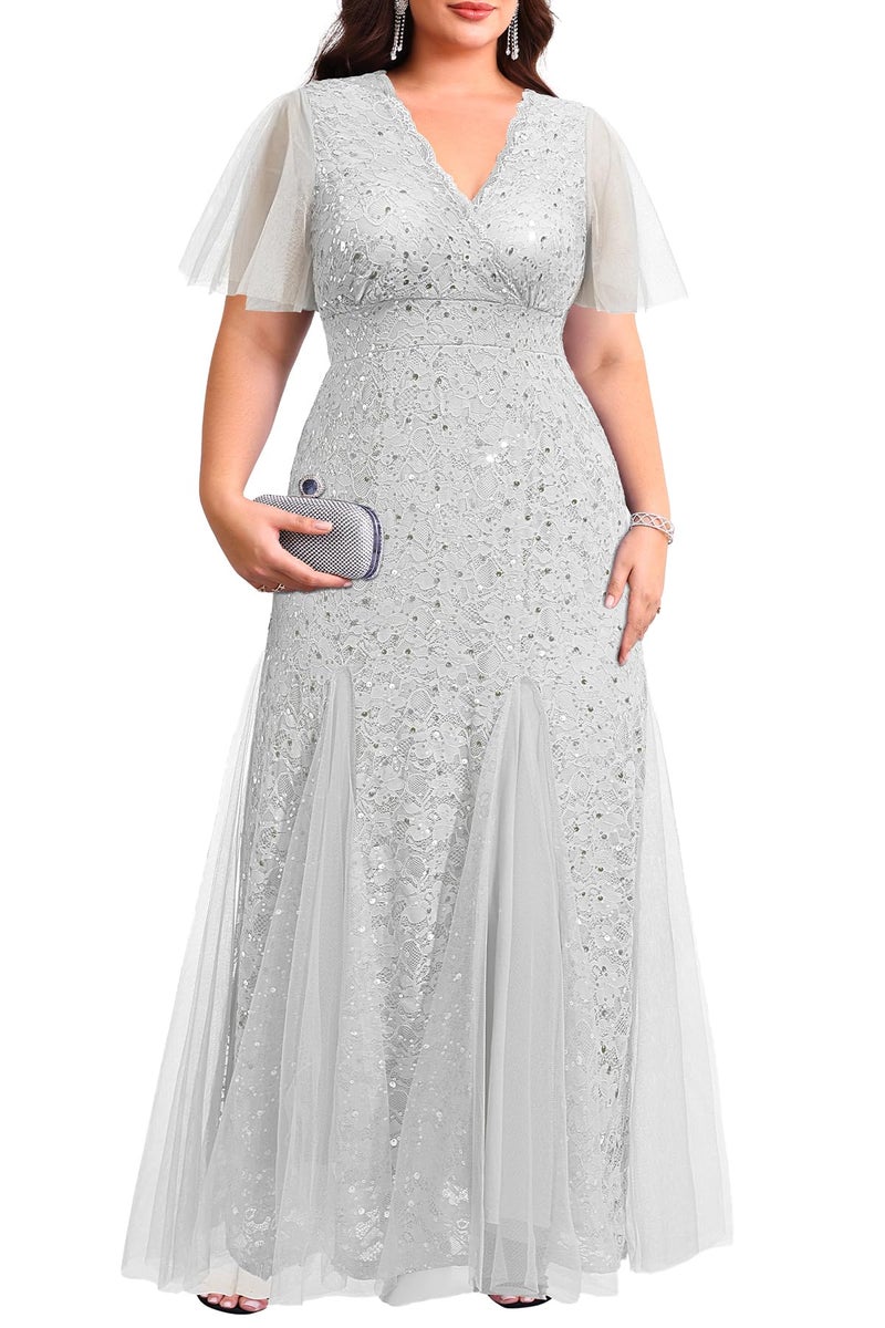 Talisea Grey Silver Plus Size Dress Mother of The Bride Wedding Guest Bridesmaid Formal Evening Long Maxi Mermaid Dress 2025 - Image 1