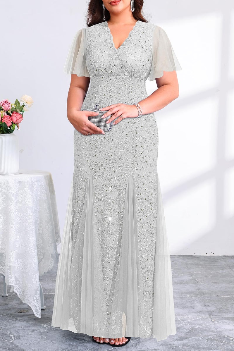 Talisea Grey Silver Plus Size Dress Mother of The Bride Wedding Guest Bridesmaid Formal Evening Long Maxi Mermaid Dress 2025 - Image 3