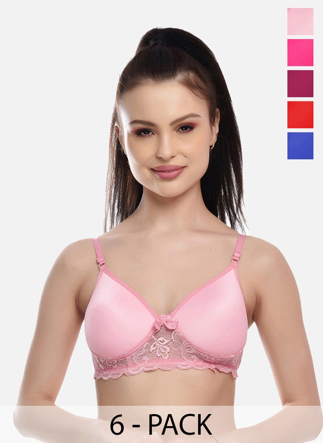 FIMS مجموعة FIMS من 6 حمالات صدر دانتيل مبطنة قليلاً بألوان متنوعة - Image 1