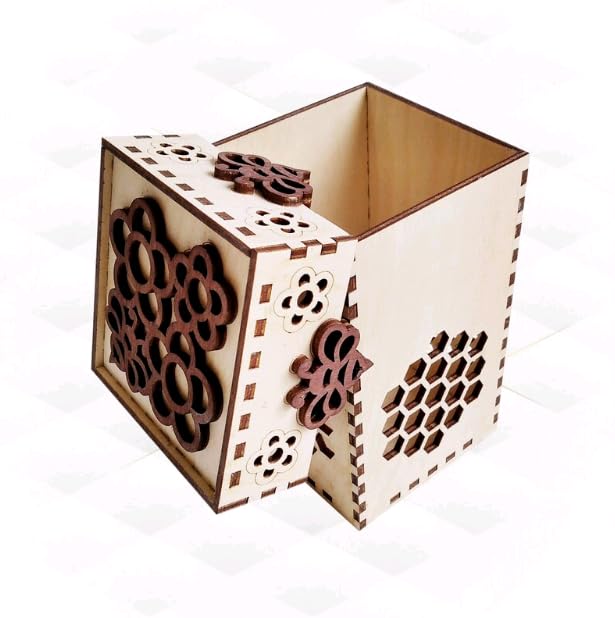 MeeCraft Wooden Honey Jar Storage Box, 8.4x8.4x13.2cm, Beige & Red. - Image 2