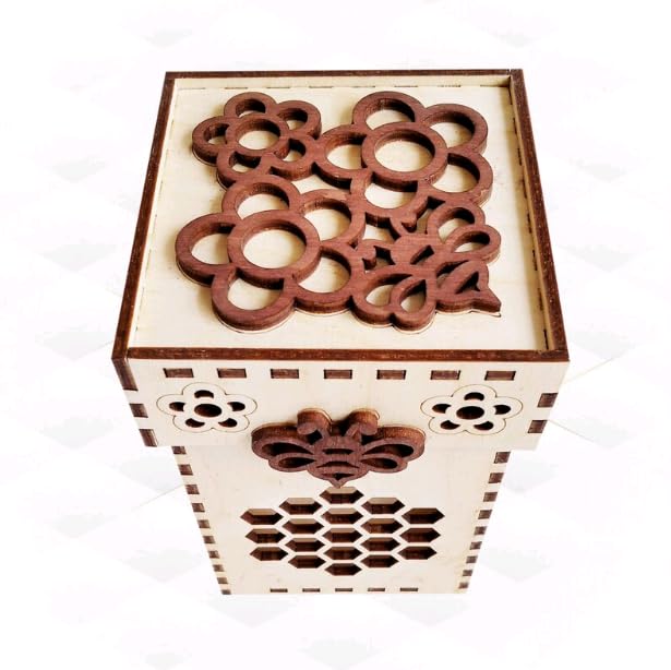 MeeCraft Wooden Honey Jar Storage Box, 8.4x8.4x13.2cm, Beige & Red. - Image 3