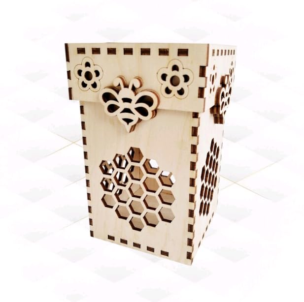 MeeCraft Wooden Honey Jar Storage Box, 8.4x8.4x13.2cm, Beige & Red. - Image 4