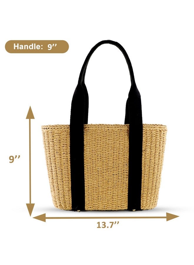 QTKJ Straw Bag, Beach Bags for Women, Woven Hand Bag, Padded Canvas Paneled Shoulder Straps, Simple Large Handmade Shoulder Bags Suitable for Vacation Travel Daily (Khaki) - Image 1