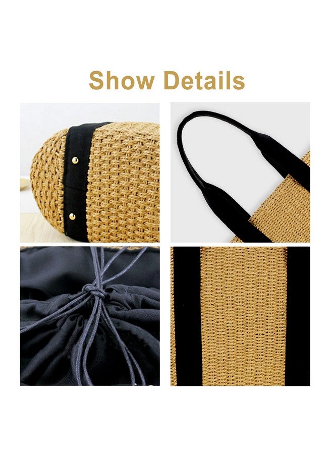 QTKJ Straw Bag, Beach Bags for Women, Woven Hand Bag, Padded Canvas Paneled Shoulder Straps, Simple Large Handmade Shoulder Bags Suitable for Vacation Travel Daily (Khaki) - Image 2