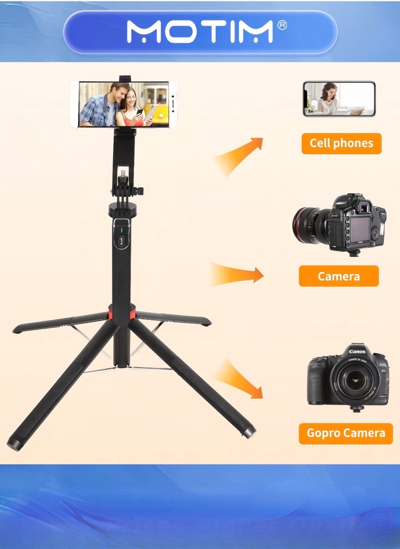 Motim 71-inch Tall Selfie Stick Tripod with Remote Upgraded Aluminum Alloy Quadripod for iPhone/Android/GoPro/Insta360 - Image 5