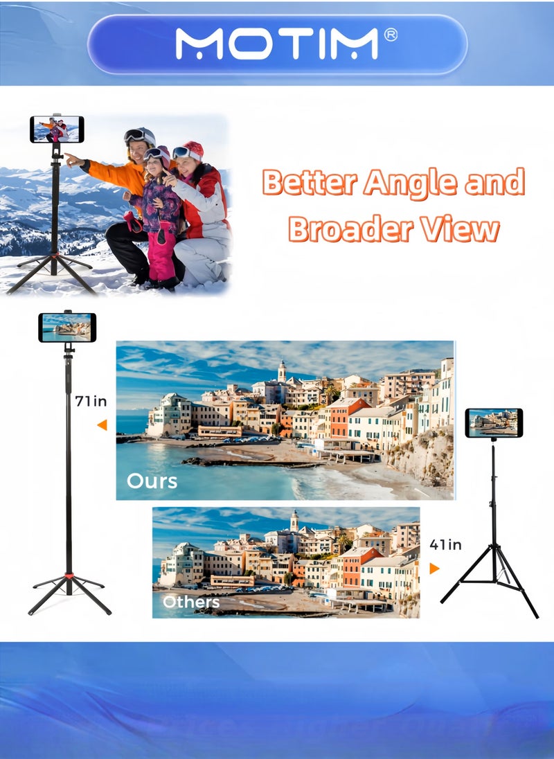 Motim 71-inch Tall Selfie Stick Tripod with Remote Upgraded Aluminum Alloy Quadripod for iPhone/Android/GoPro/Insta360 - Image 4
