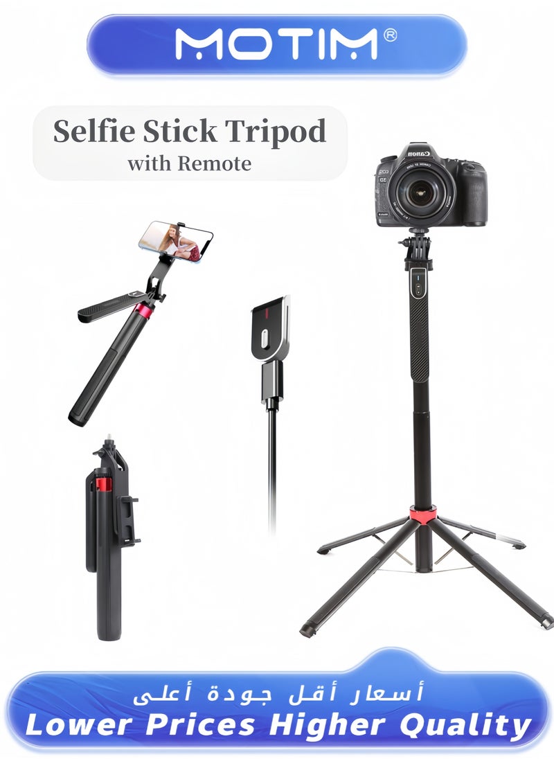 Motim 71-inch Tall Selfie Stick Tripod with Remote Upgraded Aluminum Alloy Quadripod for iPhone/Android/GoPro/Insta360  - Image 1