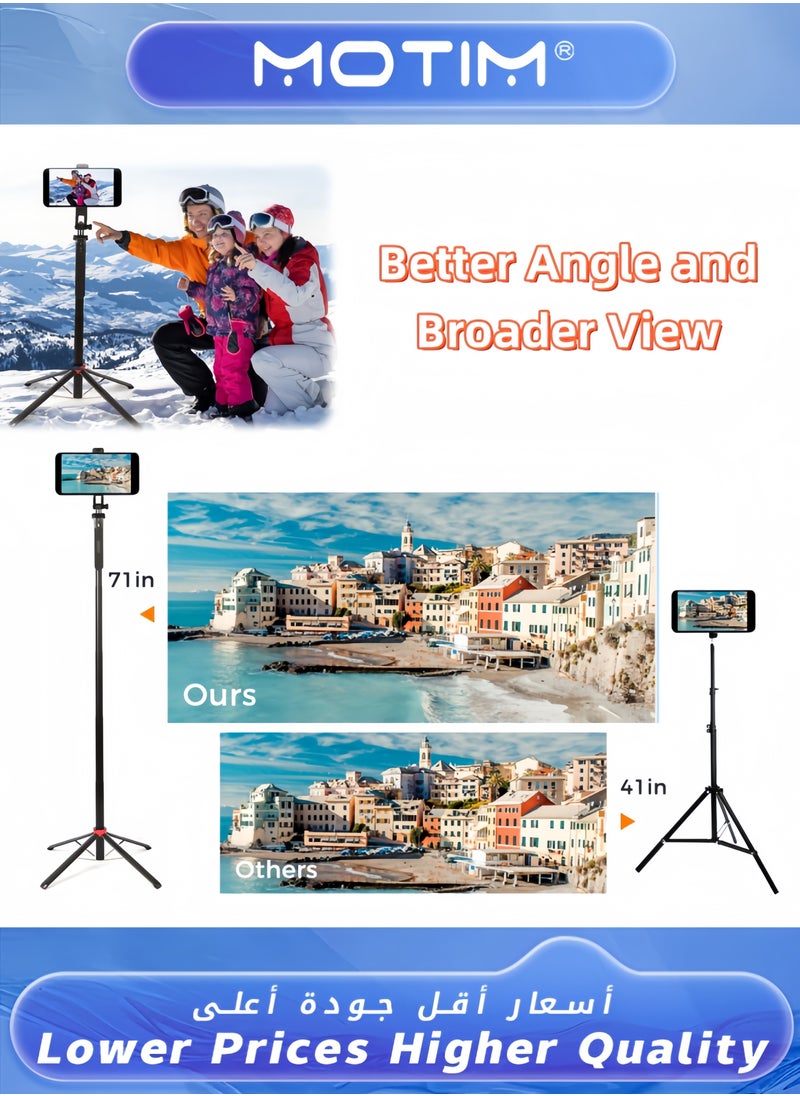 Motim 71-inch Tall Selfie Stick Tripod with Remote Upgraded Aluminum Alloy Quadripod for iPhone/Android/GoPro/Insta360  - Image 4