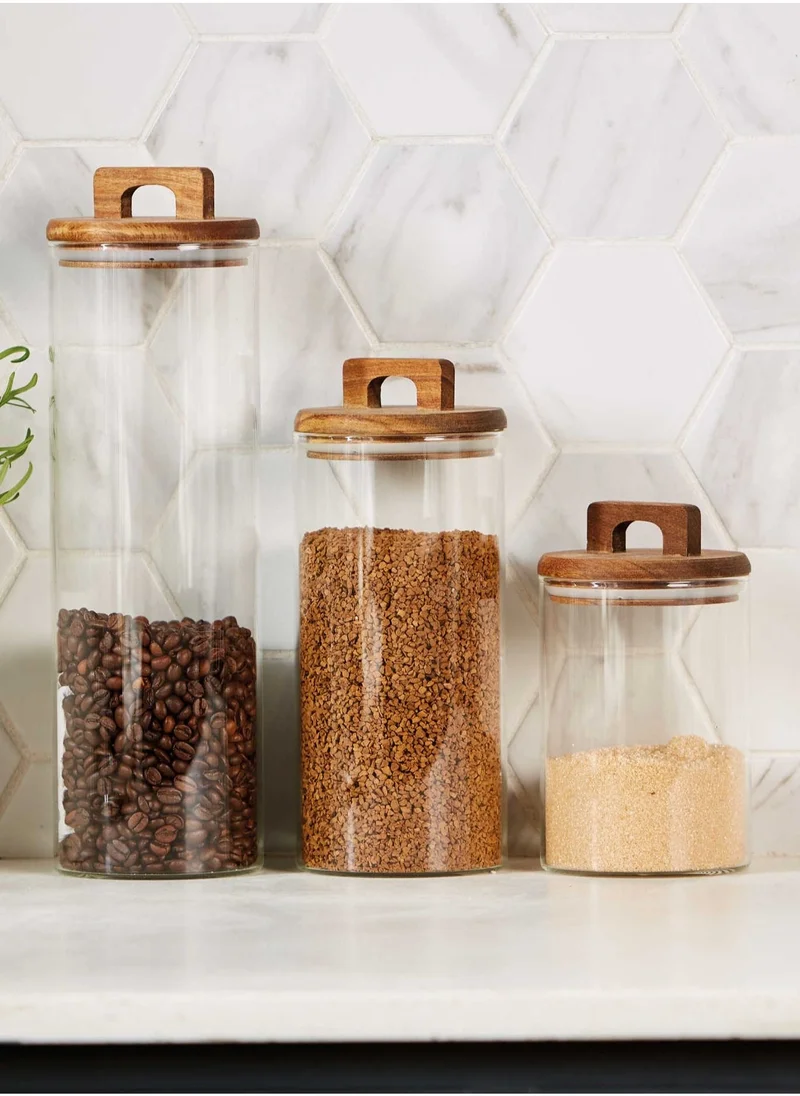 1 تشيس Borosilicate Glass Food Storage Jar With Acacia Wood Air Tight Lid / Spoon Set Of 3 (800 ML)