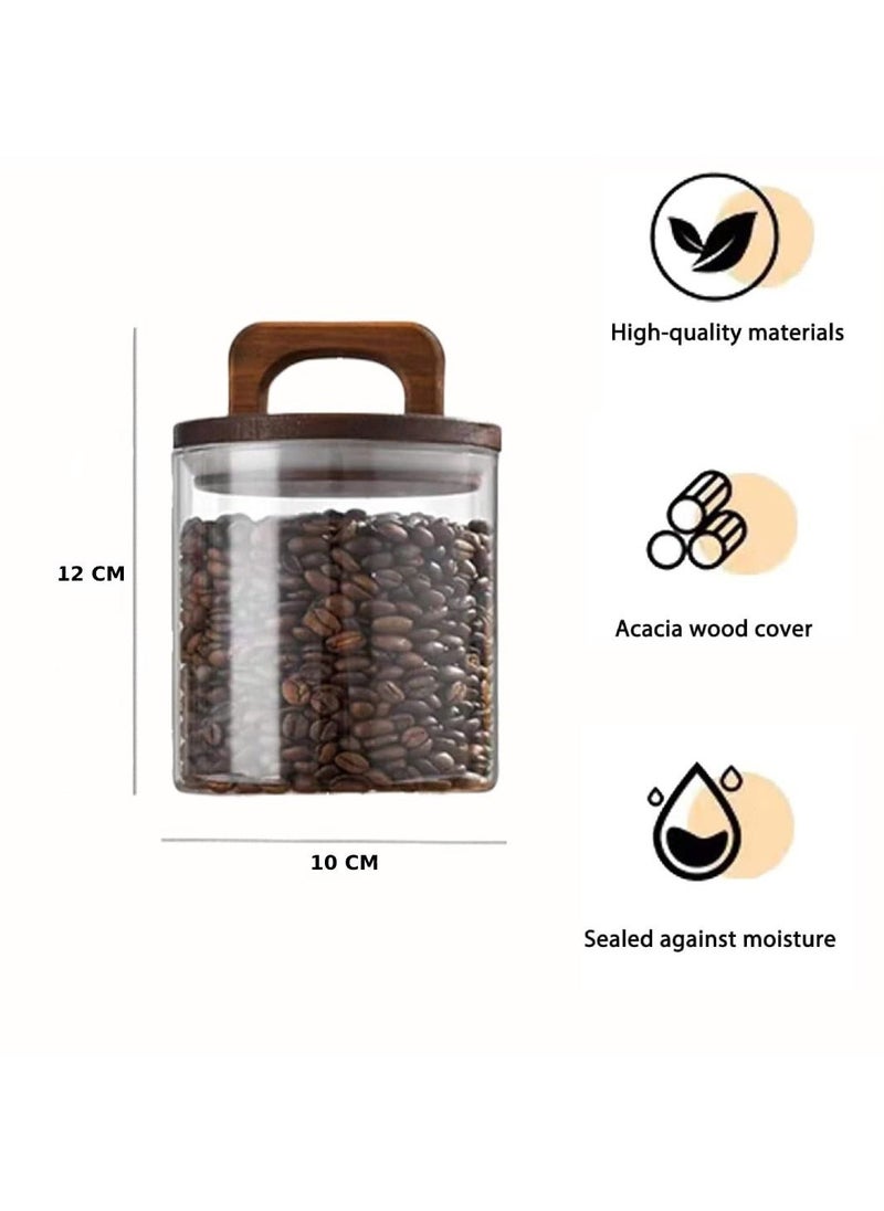 1Chase - Borosilicate Glass Food Storage Jar With Acacia Wood Air Tight Lid / Spoon Set Of 3 (800 ML) - Image 1