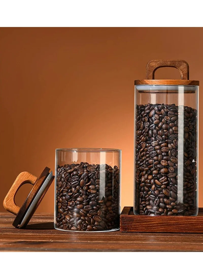 1Chase Borosilicate Glass Food Storage Jar With Acacia Wood Air Tight Lid / Spoon Set Of 3 (800 ML)