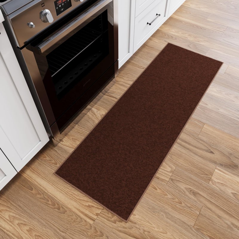 Ottomanson Hallway Runner Rug 22 x 6 Non Slip Solid Area Rugs Easy to Clean Laundry Rug Runner Durable Pet Friendly Floor Carpet Runners for Hallways Entryway Living Room Kitchen Brown