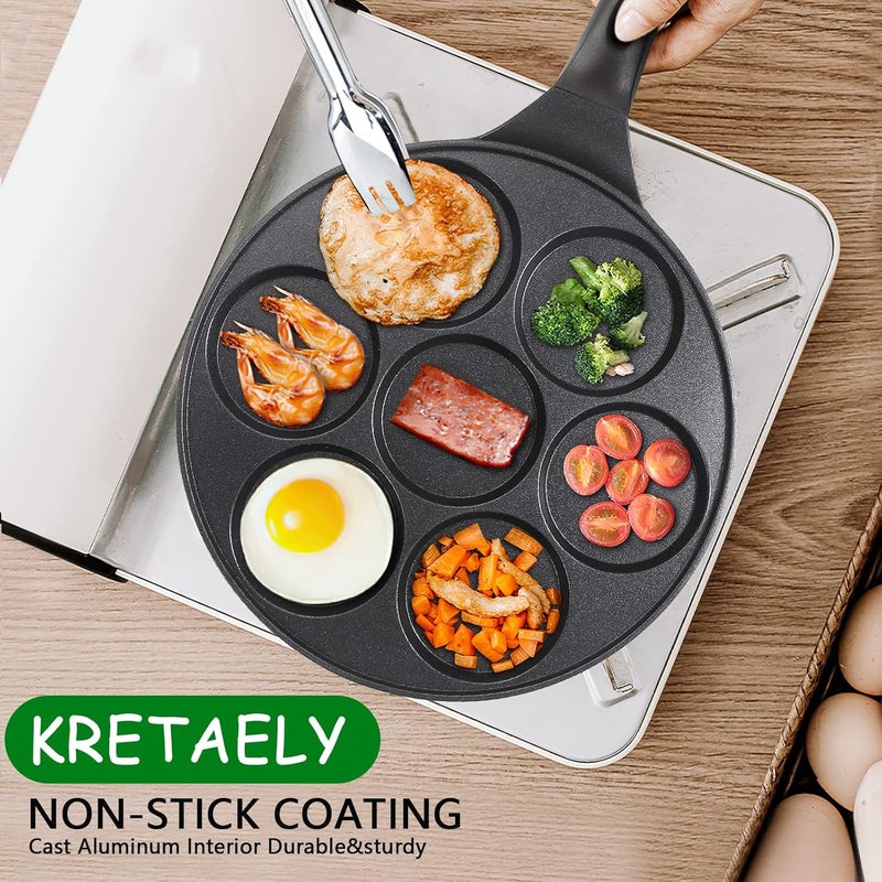 KRETAELY مقلاة بان كيك غير لاصقة مع تصميم 7 قوالب صانعة بان كيك مصغرة مع طلاء خالي من PFOA - أسود - Image 4