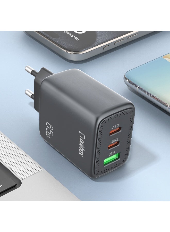 أوت بوكس شاحن سريع بقوة 65 واط بتقنية GaN، مزود بمنفذ USB-C لتوصيل الطاقة، محول حائط لأجهزة الكمبيوتر المحمولة والهواتف الذكية - شاحن سفر صغير الحجم، أسود اللون - Image 3