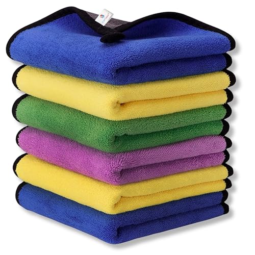 CAR SAAZ® Microfiber Cloth 800 GSM Pack of 6 (40X30 CM) | Mix Colors Microfiber Towels | Super Absorbent Car Cleaning Cloth | Multi-Purpose Towel for Detailing, Cleaning, Washing, Polishing & Drying - Image 1