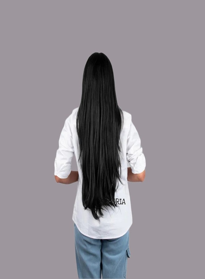 EUPHORIA Streak Clip-in 24" Natural Black Straight Hair Extensions for Women and Girls (1 Piece in Pack) - Image 3