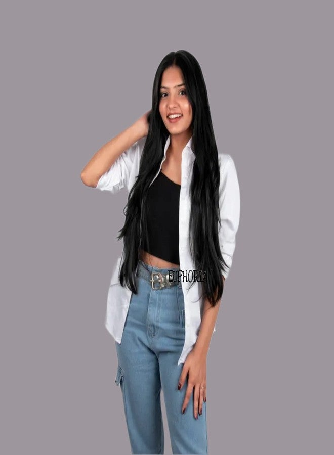 EUPHORIA Streak Clip-in 24" Natural Black Straight Hair Extensions for Women and Girls (1 Piece in Pack) - Image 4