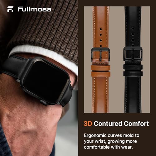 Fullmosa Leather Band Compatible with Apple Watch Bands 49mm 46mm 45mm 44mm 42mm,Top Grain Leather iWatch Straps for Apple Watch Ultra SE Series 11 10 9 8 7 6 5 4 3 2 1,Black+Black/Brown+Black - Image 4