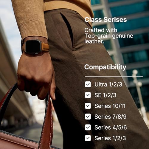 Fullmosa Leather Band Compatible with Apple Watch Bands 49mm 46mm 45mm 44mm 42mm,Top Grain Leather iWatch Straps for Apple Watch Ultra SE Series 11 10 9 8 7 6 5 4 3 2 1,Black+Black/Brown+Black - Image 3