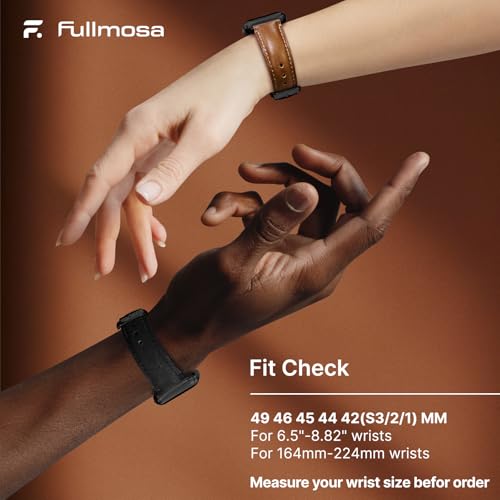 Fullmosa Leather Band Compatible with Apple Watch Bands 49mm 46mm 45mm 44mm 42mm,Top Grain Leather iWatch Straps for Apple Watch Ultra SE Series 11 10 9 8 7 6 5 4 3 2 1,Black+Black/Brown+Black - Image 5